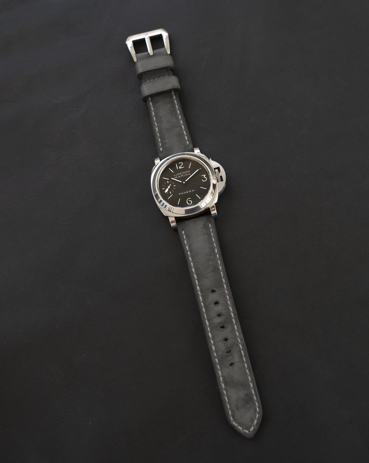 Arillo Grey Strap on Panerai Luminor by Gunny Straps