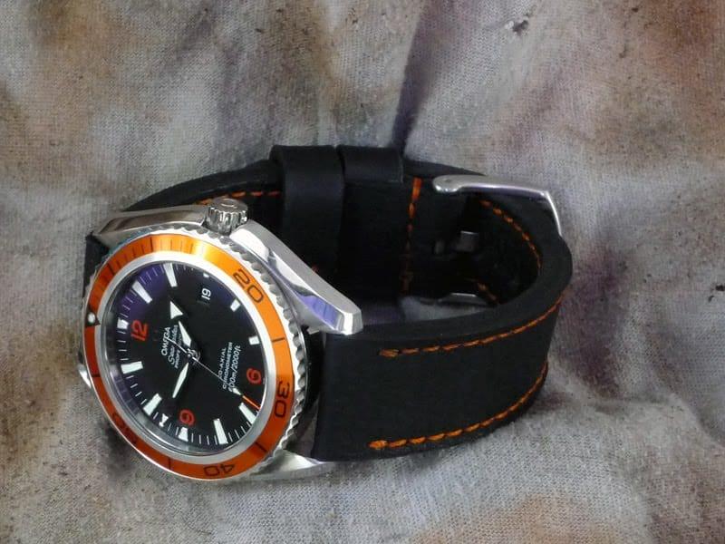 317 Orange Stitch Leather Strap For Omega Seamaster Planet Ocean by Gunny Straps
