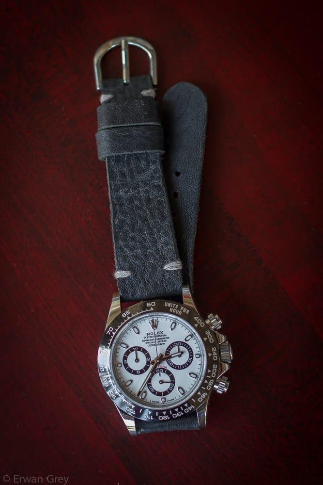 Minimalist Black Leather Strap For Rolex Daytona Panda by Gunny straps