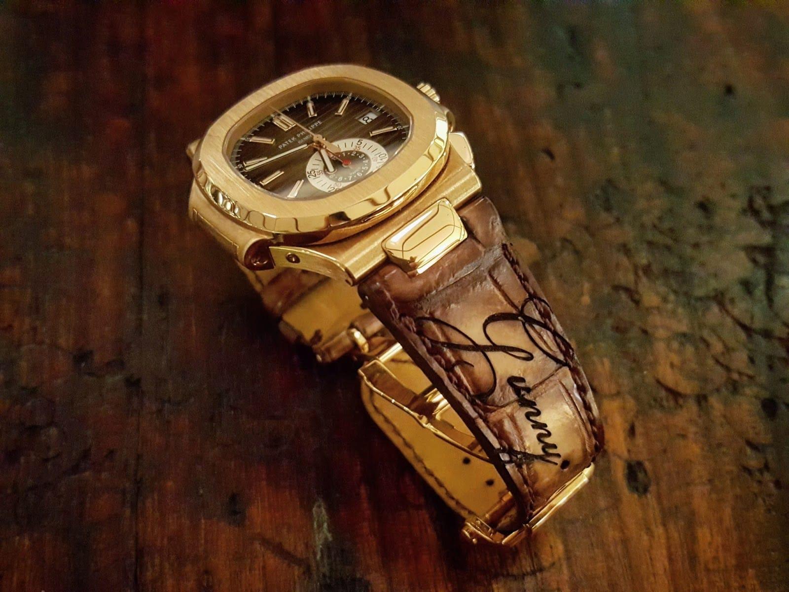 Beaver Croco Strap with Scritto on Patek Philippe Nautilus by Gunny Straps
