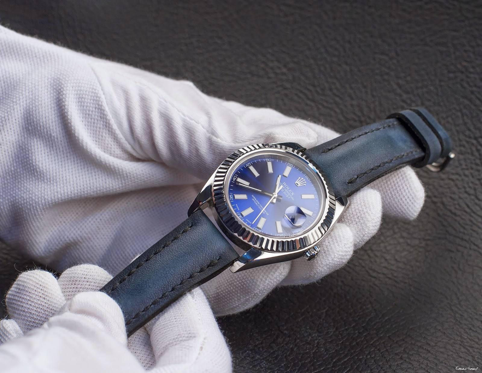 Deep Blue Leather Strap For Rolex by Gunny Straps