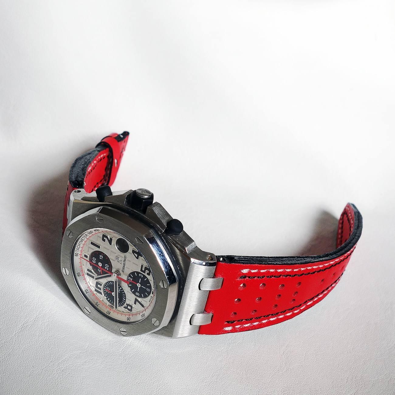 Audemars Piguet Straps - Racing Red with White Black Stitch by Gunny Straps