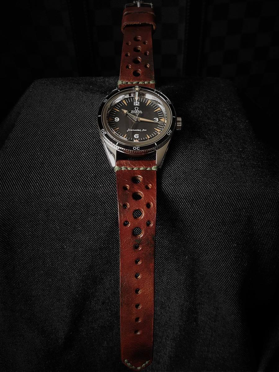 Rally Maroon Leather Strap For Omega Seamaster by Gunny Straps