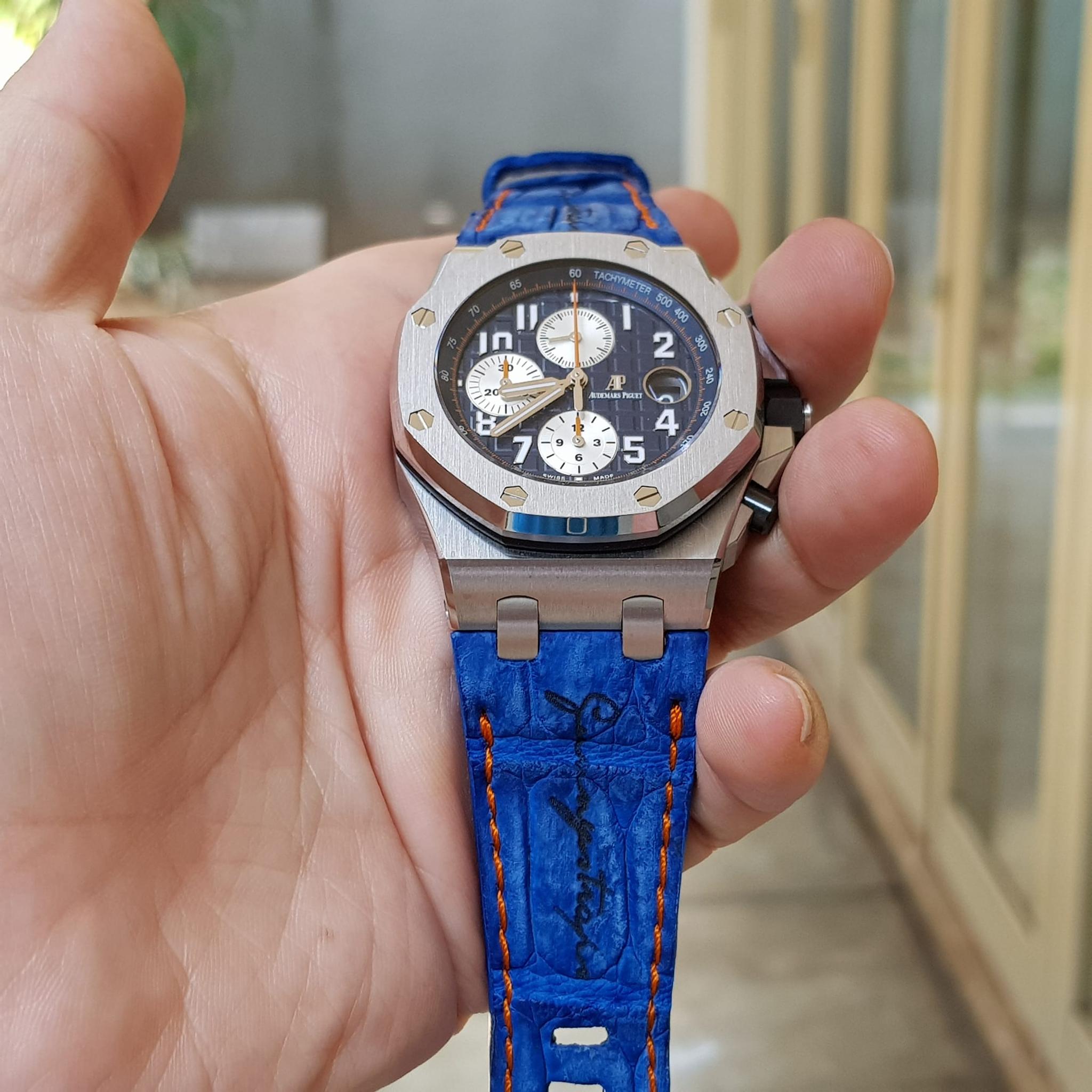AP Crocodile Strap – Blue Nubuck Croco