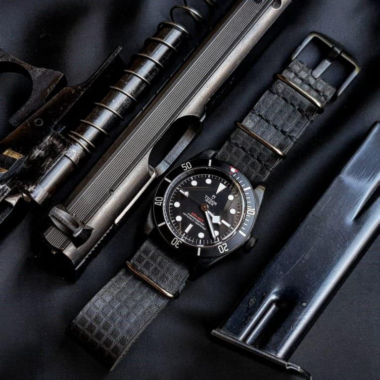 Chessboard Black Single Pass Strap for Patek Tudor by Gunny Straps