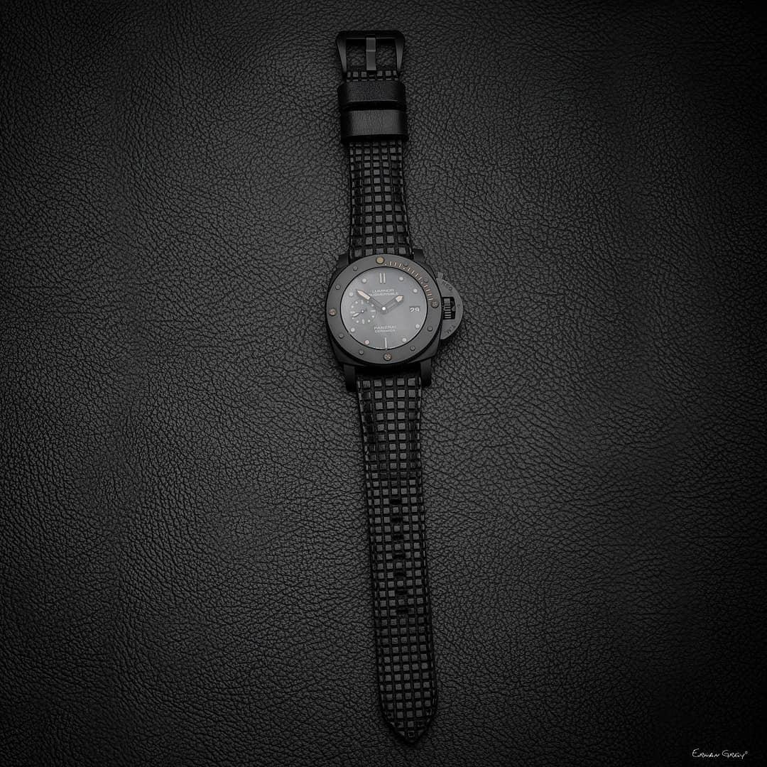 Extreme Chessboard Black Strap on Panerai Luminor Submersible by Gunny Straps