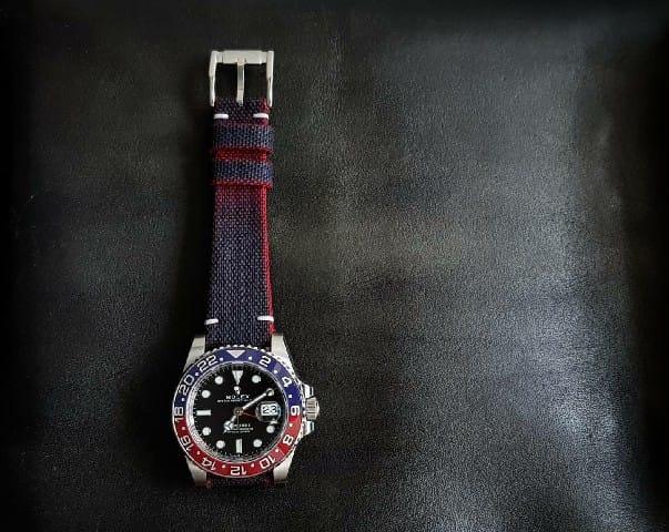Two Tone Canvas Blue Red Strap For Rolex Pepsi