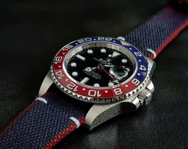 Two Tone Canvas Blue-Red Strap For Rolex Pepsi