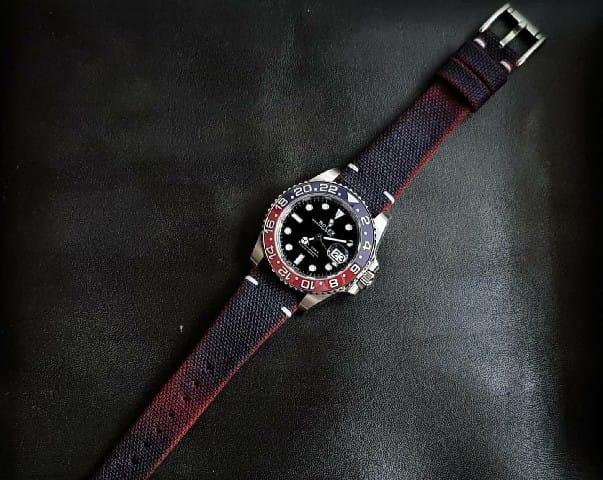 Two Tone Canvas Blue-Red Strap For Rolex Pepsi