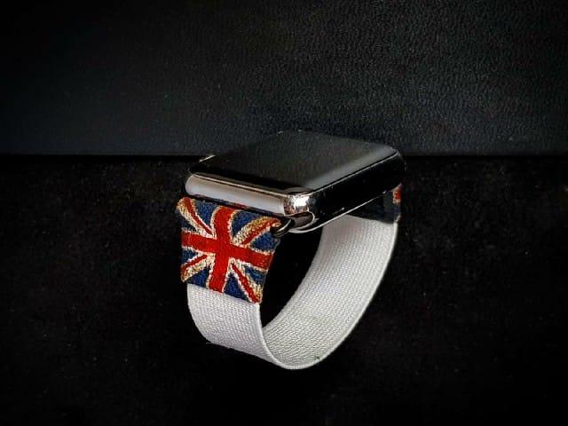 White Kolor with Vintage UK Flag – Elastic Watch Strap