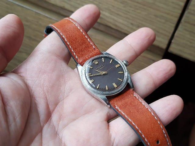Extra Thin Reddish Tan Leather Strap For Rolex by Gunny Straps