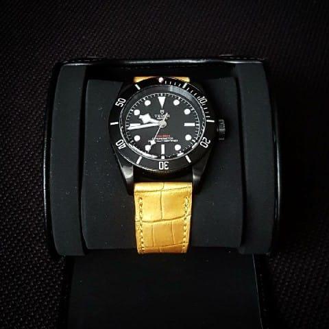 Gold Croco Strap on Tudor Watch by Gunny Straps