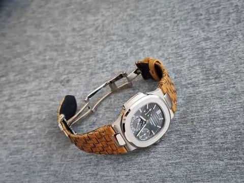 Weaved 360 Tan Leather Strap For Patek Philippe Nautilus