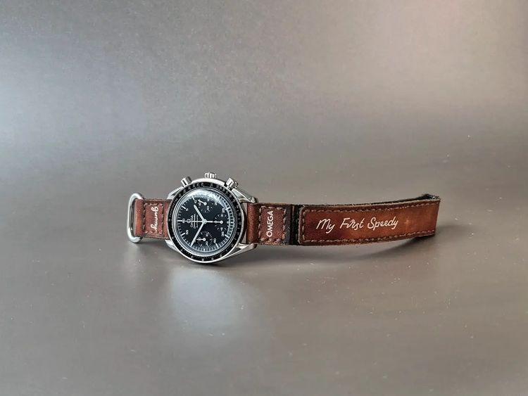 Moonstrap Dark Brown with Hook & Loop Leather Strap For Omega Speedmaster by Gunny Straps