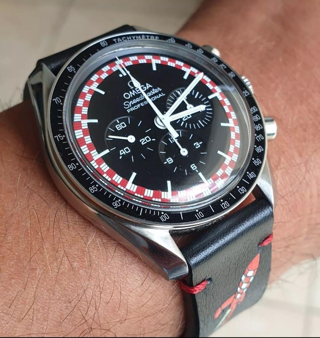 Minimalist Strap with TinTin Painting on Omega Speedmaster by Gunny Straps