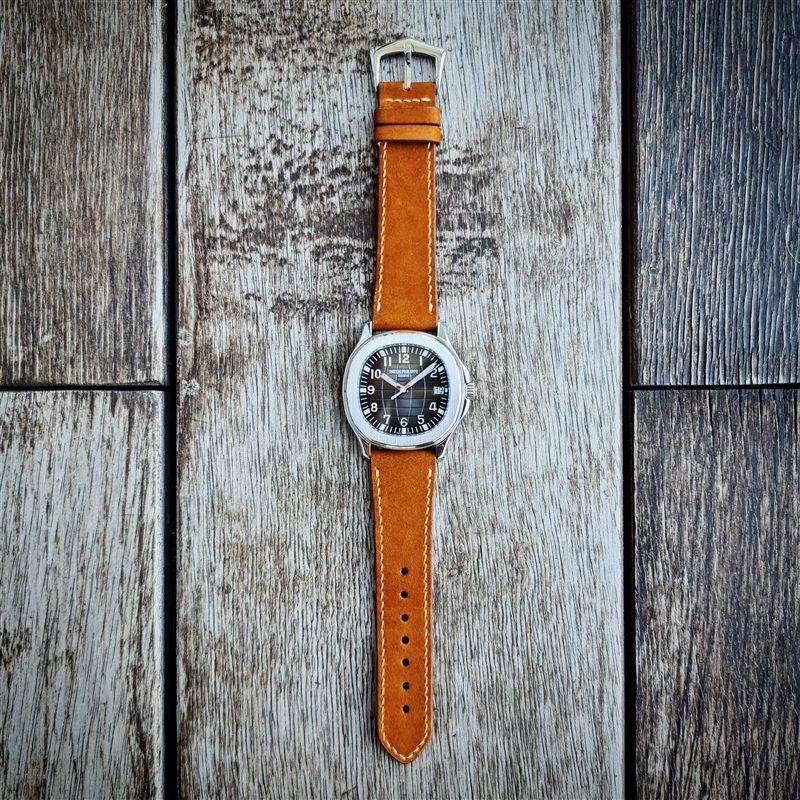 Gunny Straps - Cognac Nubuck Strap on Patek Aquanaut