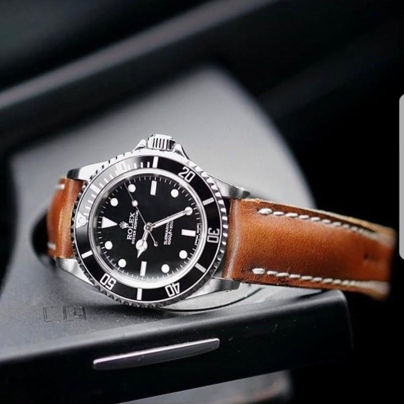 Deep Red Leather Strap on Rolex Submariner by Gunny Straps