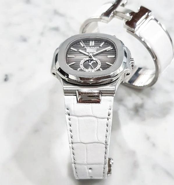 White Croco Leather Strap For Patek Nautilus by Gunny Straps