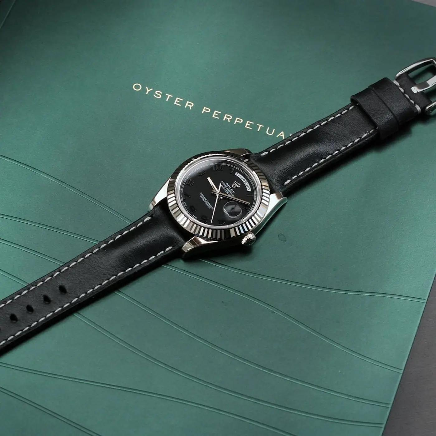 Deep-Black-Strap-on-Rolex-Day-Date-made-by-Gunny-Straps