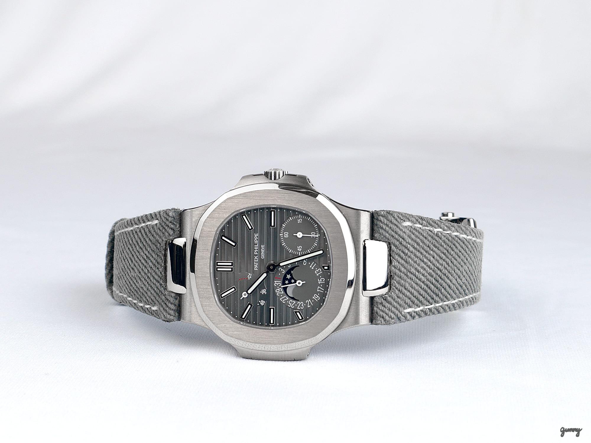 Grey Denim Strap on Patek Philippe Nautilus by Gunny Straps