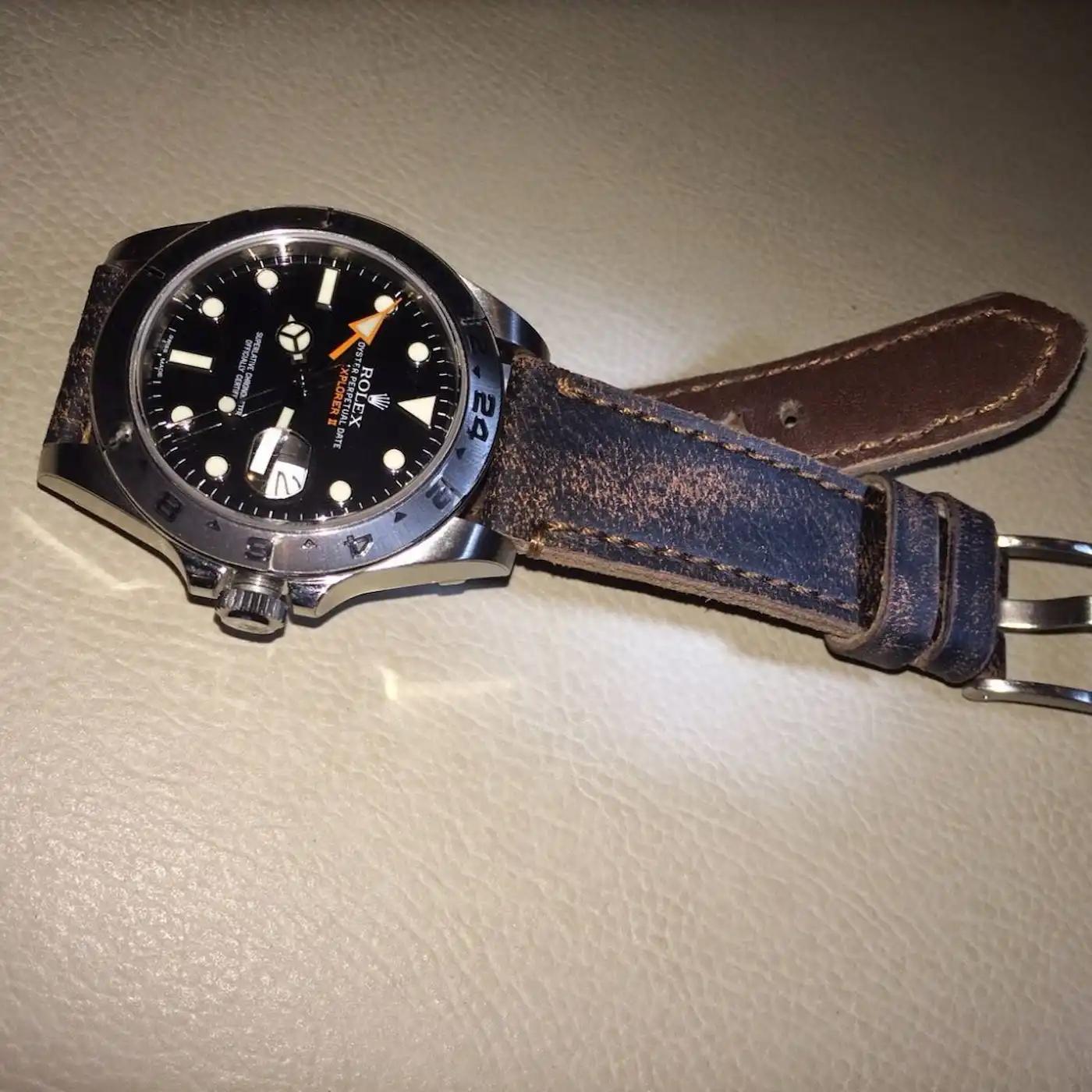 Blackbay-Strap-on-Rolex-Explorer-II-made-by-Gunny-Straps