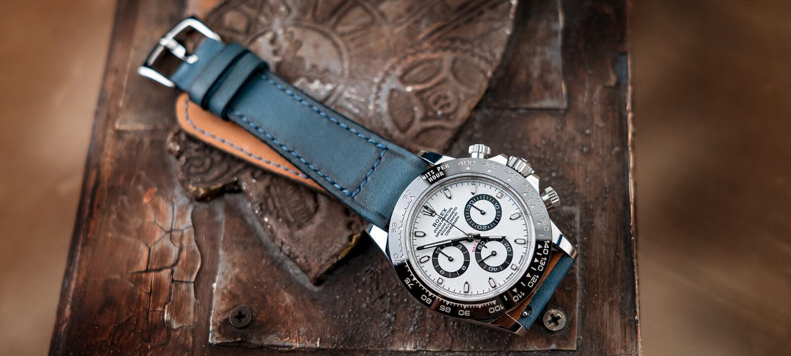 Little Caitlin 6 Leather Strap on Rolex Daytona Panda by Gunny Straps