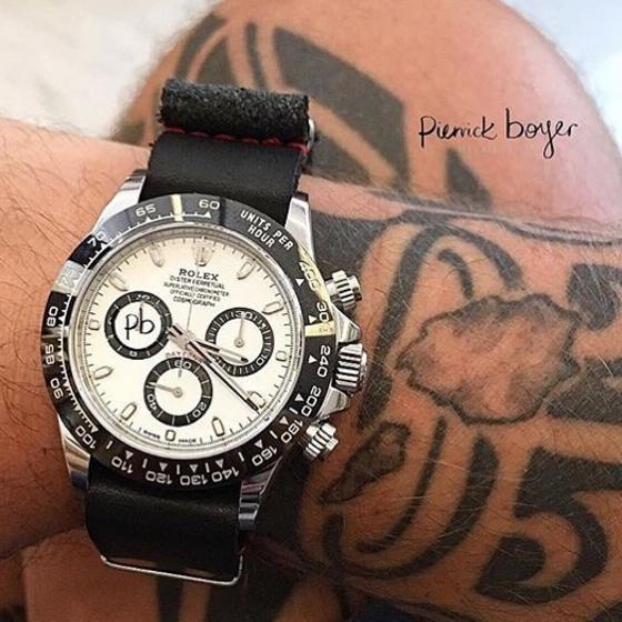 Black Japanese Canvas strap on Rolex Daytona Panda by Gunny Straps