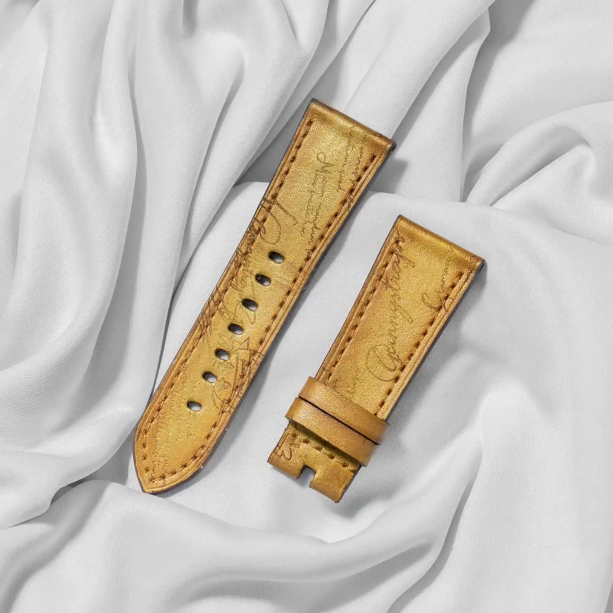 Gold Patina Scritto Strap made by Gunny Straps