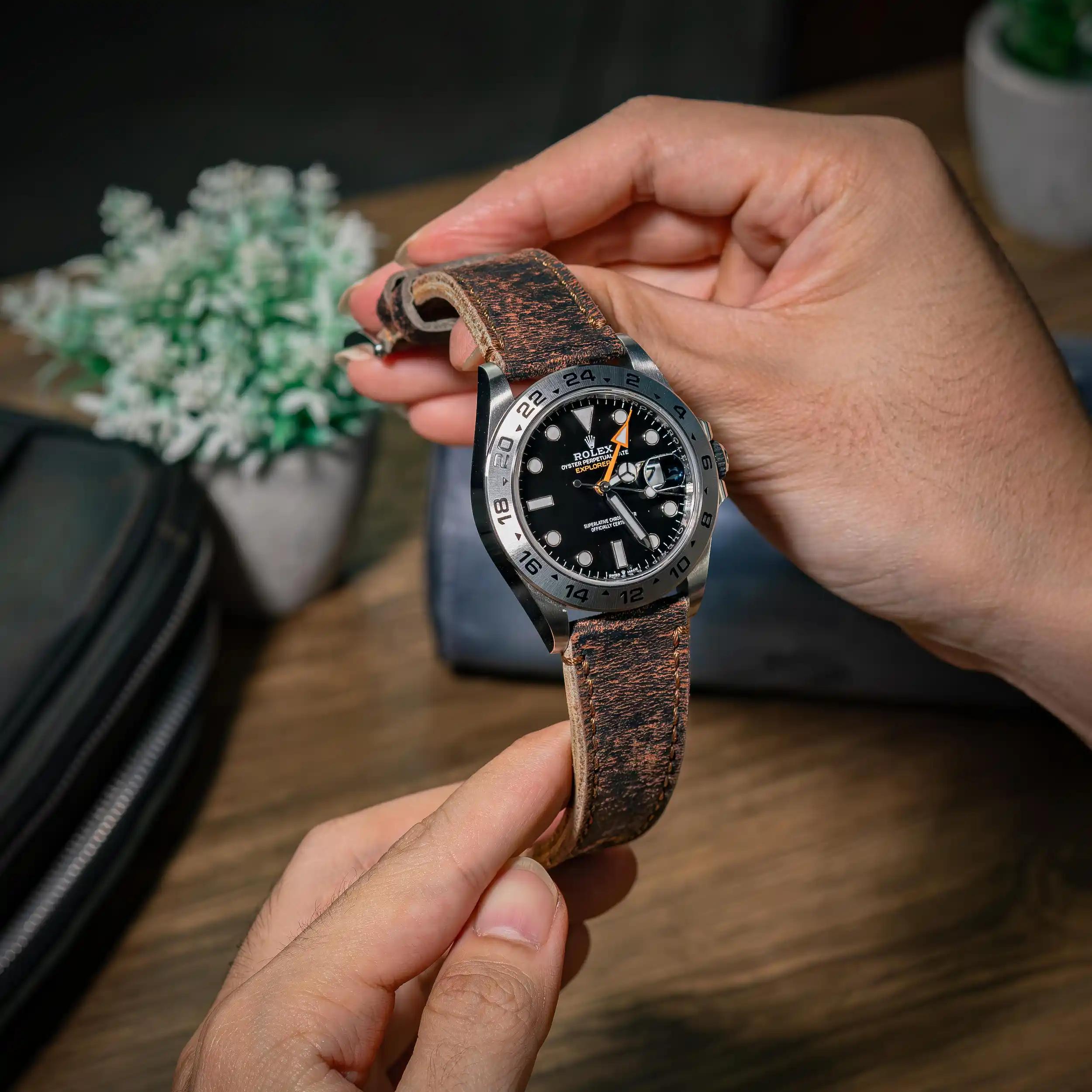 Blackbay-strap-on-rolex-explorer-II-made-by-Gunny-Straps