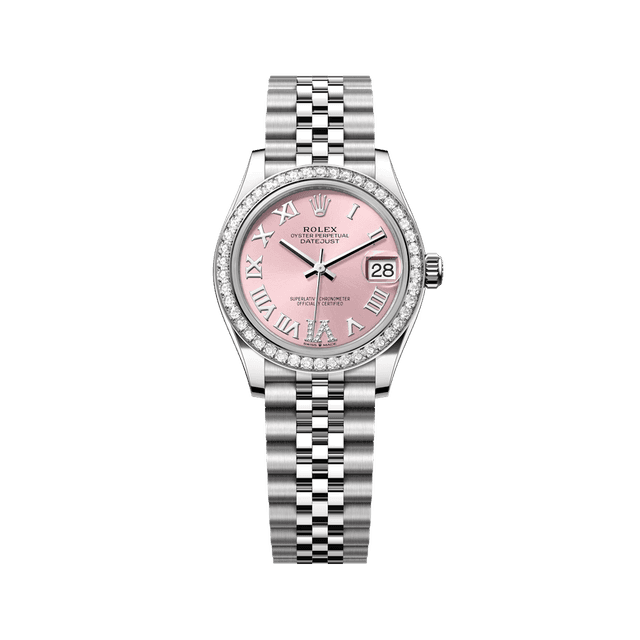 Datejust 31mm, st/wg, Pink VI diam dial, Diamond Bezel, Jubilee Bracelet