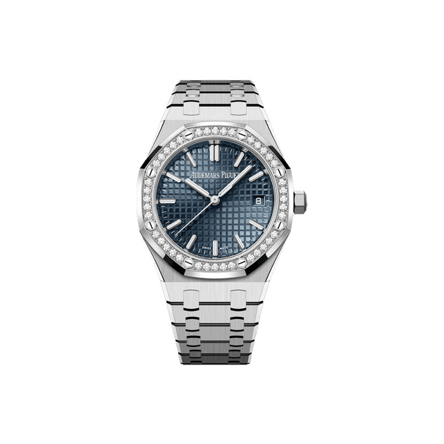 Royal Oak 34mm, Steel, Blue dial, Diamond bezel, Bracelet
