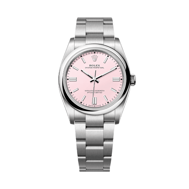 Oyster Perpetual 36mm, Steel, Candy Pink Tab dial, Domed bezel, Oyster Bracelet