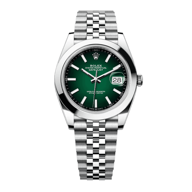 Datejust II 41mm, Steel, Ombre Green Tab dial, Domed bezel, Jubilee Bracelet
