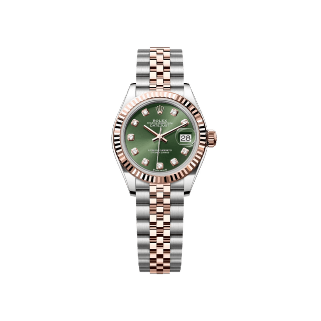 Datejust 28mm, st/rg, Olive 10rd dial, Jubilee Bracelet
