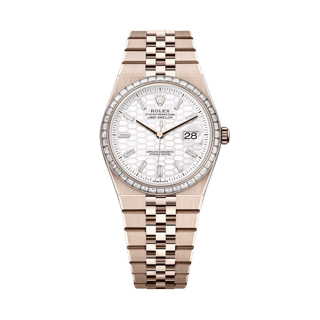 Land Dweller 36mm, RG , White Honeycomb dial, Diamond set bezel, Flat Jubilee Bracelet
