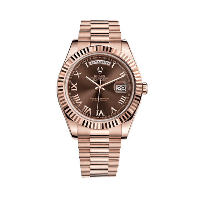 Daydate II 41mm, RG, Choco Roman dial, President Bracelet