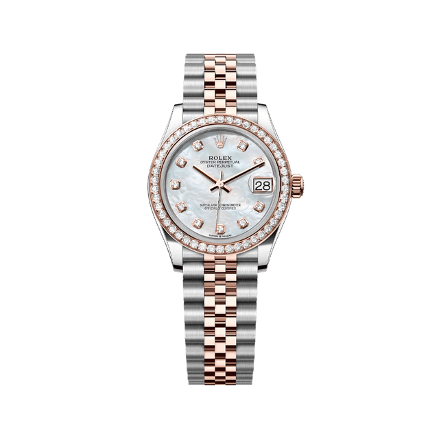 Datejust 31mm, st/rg, White MOP 10rd dial, Diamond Bezel, Jubilee Bracelet