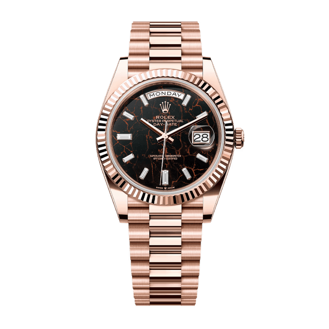 Daydate 40mm, RG, Eisenkiesel 10Bq dial, President Bracelet