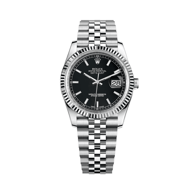 Datejust 36mm, st/wg, Black tab dial, Jubilee Bracelet
