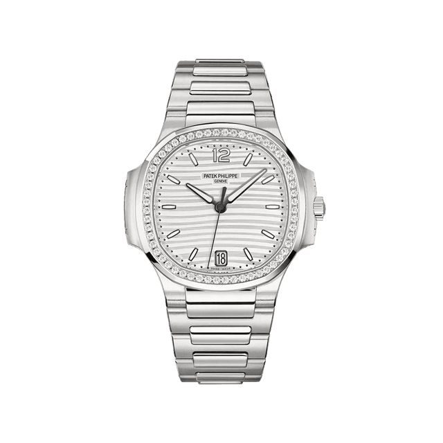 Nautilus Steel, 35.2mm, Silvery Opaline Dial, Diamond Bezel, Bracelet