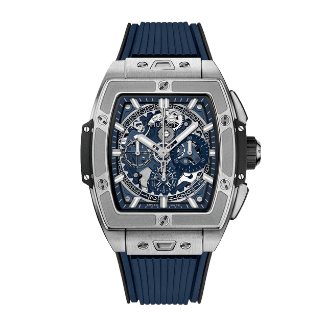 Spirit of Big Bang Chrono 42mm, Titanium, Skeleton dial,  Blue rubber strap