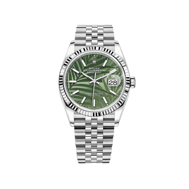 Datejust 36mm, st/wg, Palm Green 10rd dial, Jubilee Bracelet