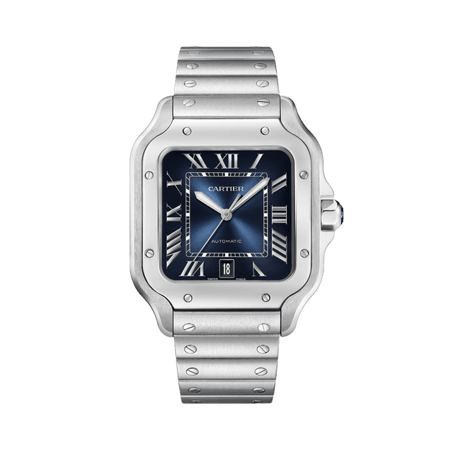 Santos de Cartier Large Model 39.8mm, Steel, Blue dial, Bracelet