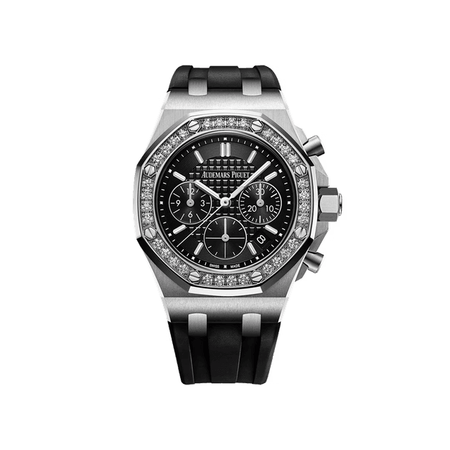 Royal Oak Offshore Lady Chrono 37mm, Steel, Bezel diamond, Black dial, Black rubber