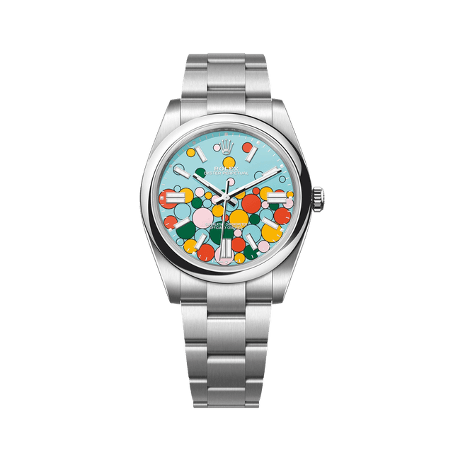 Oyster Perpetual 36mm, Steel, Turquoise Blue Celebration dial, Domed bezel, Oyster bracelet