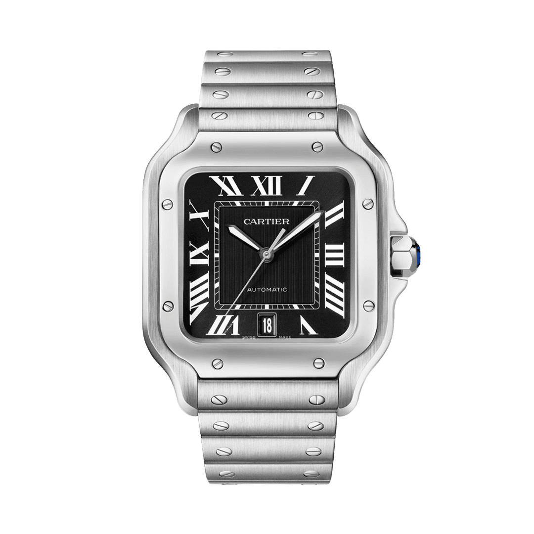 Santos de Cartier Large Model 39.8mm, Steel, Black dial, Bracelet