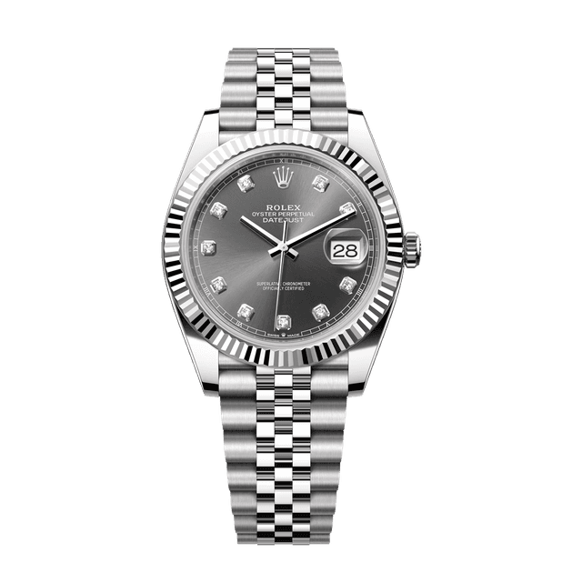 Jam tangan Rolex Datejust 41mm pria, steel & white gold, dial rhodium 10 diamond, bracelet Jubilee ref. 126334-0006