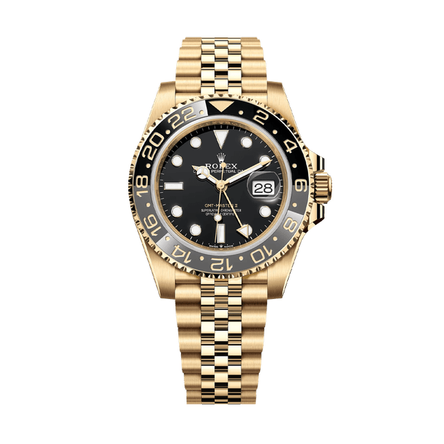 Jam tangan Rolex GMT-Master II pria, yellow gold, dial Guinness ref. 126718GRNR-0001