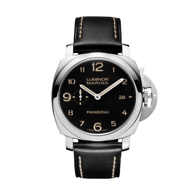 LUMINOR 44 MARINA P9000 STEEL LEATHER BLACK