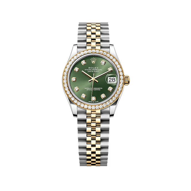 Datejust 31mm, st/yg, Olive 10rd dial, Diamond Bezel, Jubilee Bracelet